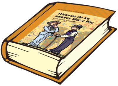 Book Historias de los senores Moc y Poc. Two cartoon men on cover.