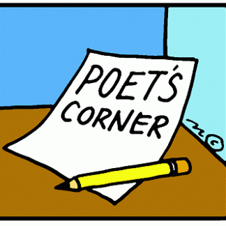 Poet's corner written on piece of paper with pencil next to it.