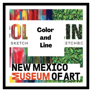 Color and Line. Colorful art and greenery behind. New Mexico Museum of Art.